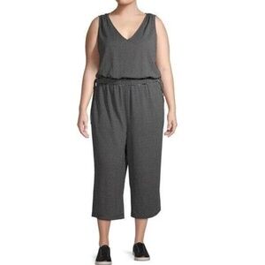 Terra & Sky Black and White Striped V-Neck One Piece Jumpsuit Woman Plus Size 3x